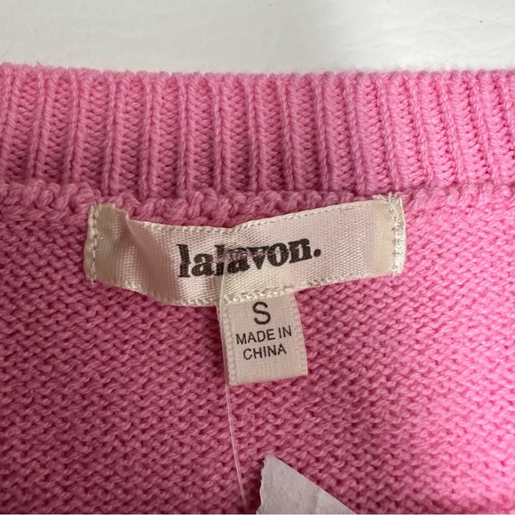 Lalavon Pink Sweater with White Bows size S NWT - Picture 6 of 9
